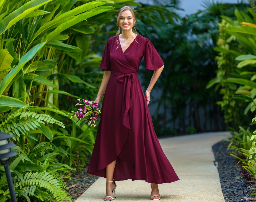 Bordeaux Vestito Drappeggiato Satinato Vestito Monospalla In