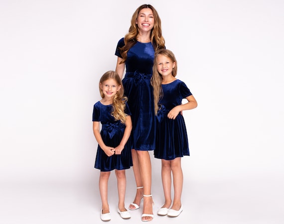 navy blue mommy and me dresses Mommy and Me Navy Blue Velvet Dresses, Mother and Daughter Dresses,  Photoshoot Dress for Mother and Daughter, Dresses for Girls