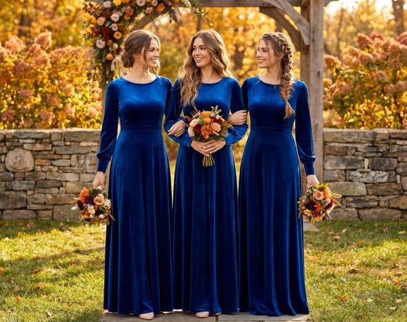fitted lace wedding dress Women's Long Sleeve Bridesmaid Dresses Wedding A Line Chiffon Formal W – SD  Dresscode & Fashiontrends main image 0