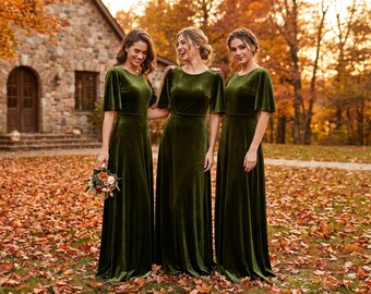 Olive Green Velvet Dress: 4 Styles – Long, Slit, Wrap & Wrap Slit, Bridesmaid Dress, Christmas, Fall or Winter Formal Gown