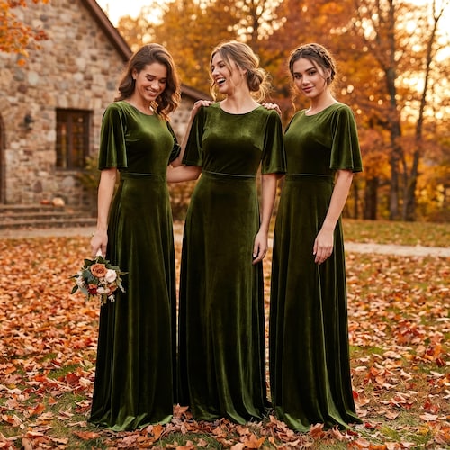 Olive Green Velvet Dress: 4 Styles - Long, Slit, Wrap & Wrap Slit, Bridesmaid Dress, Christmas, Fall or Winter Formal Gown