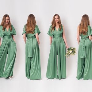 Dark green infinity jumpsuit, silk jumpsuit, bridesmaid jumpsuit, multi wrap multiway convertible jumpsuit, bridesmaid dress image 9