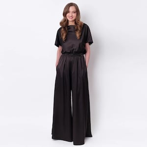 Black silk jumpsuit, silk jumpsuit, bridesmaid jumpsuit, wedding guest jumpsuit, evening jumpsuit, bridesmaid dress, cocktail party dress