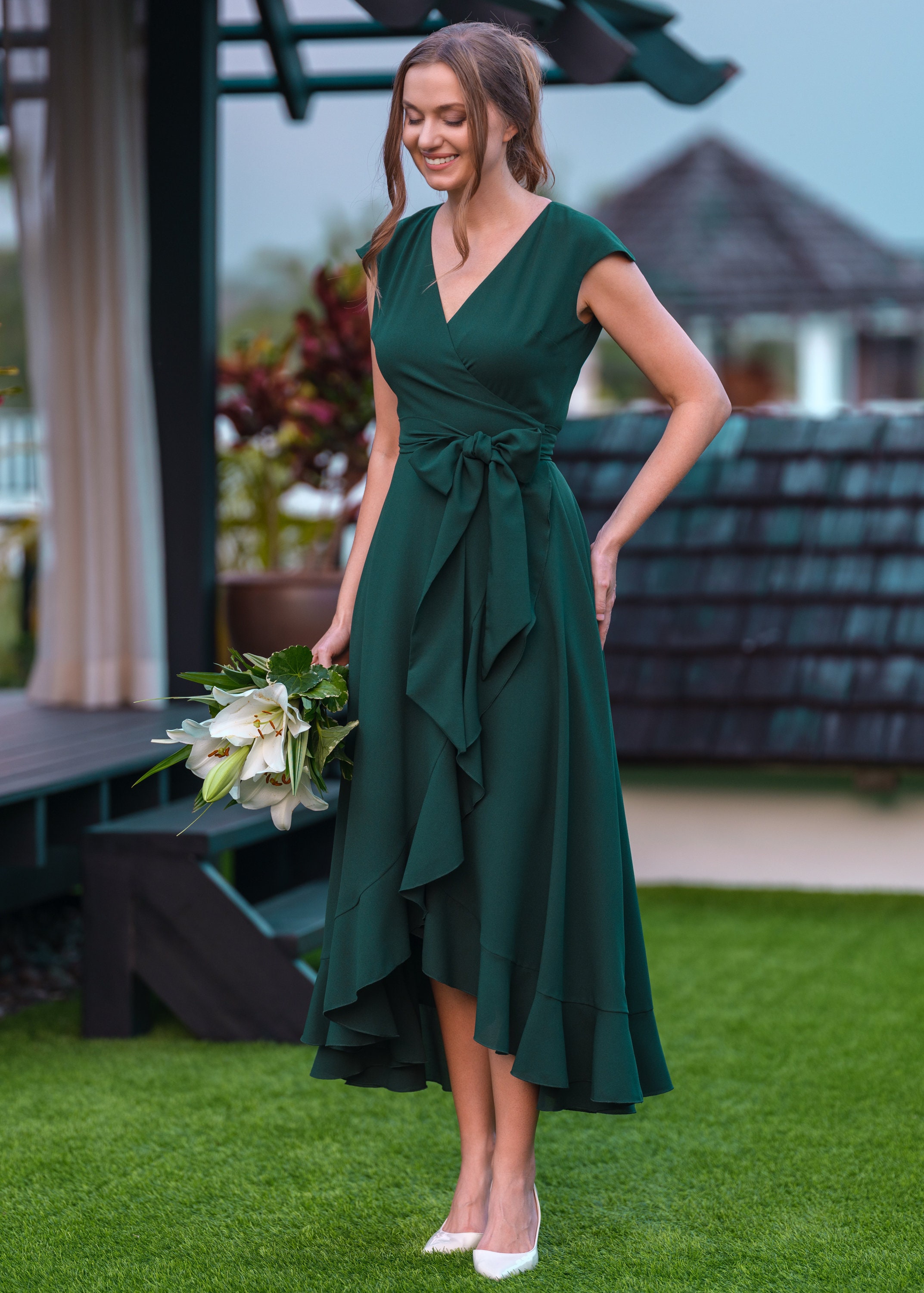 Emerald Dress Styles Dessy Hunter Green Bridesmaid Dresses Dark Green  Romantic Wrap Dress, Bridesmaids Dress, Maxi, image size:2145x3000