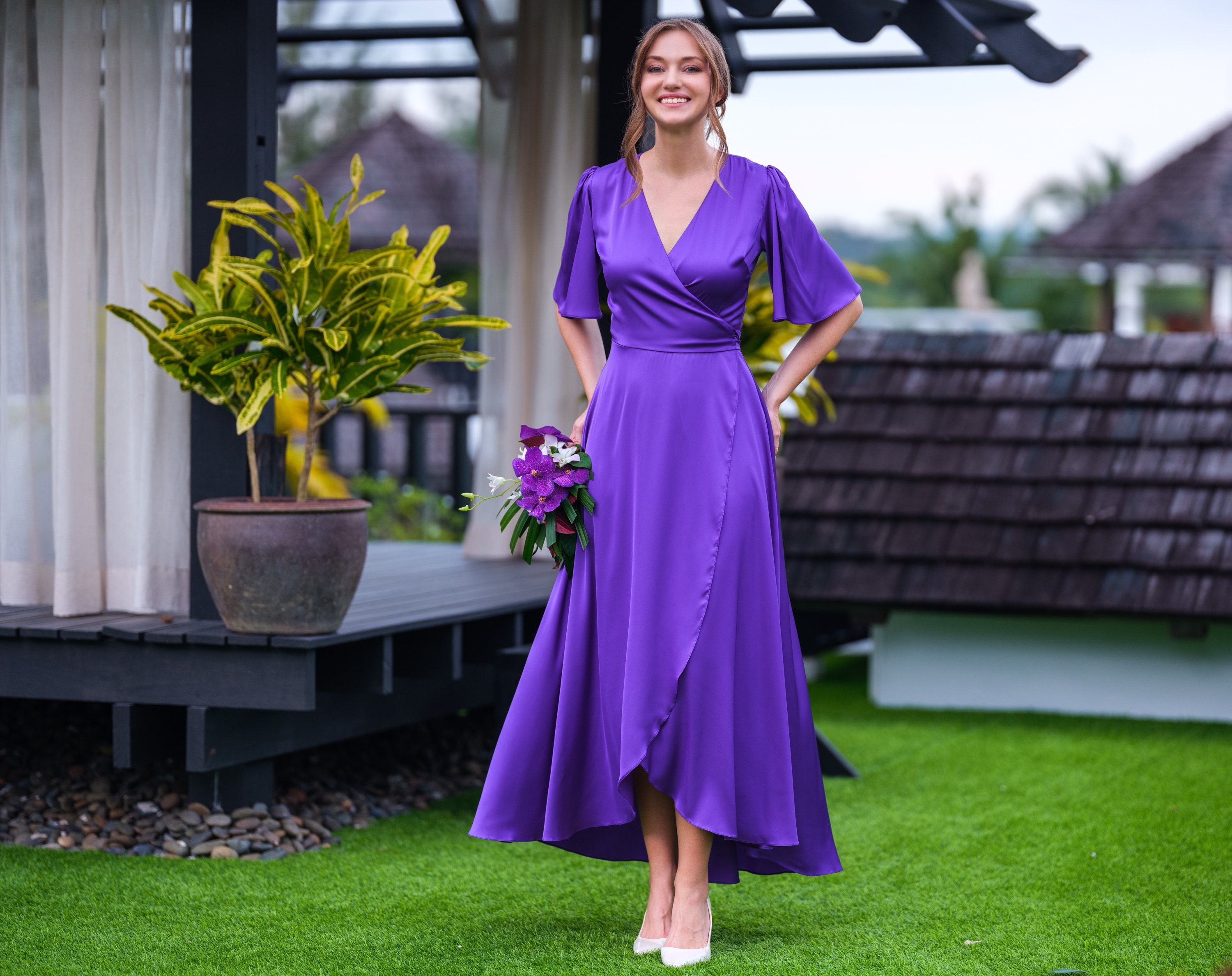 Purple wrap dress on sale