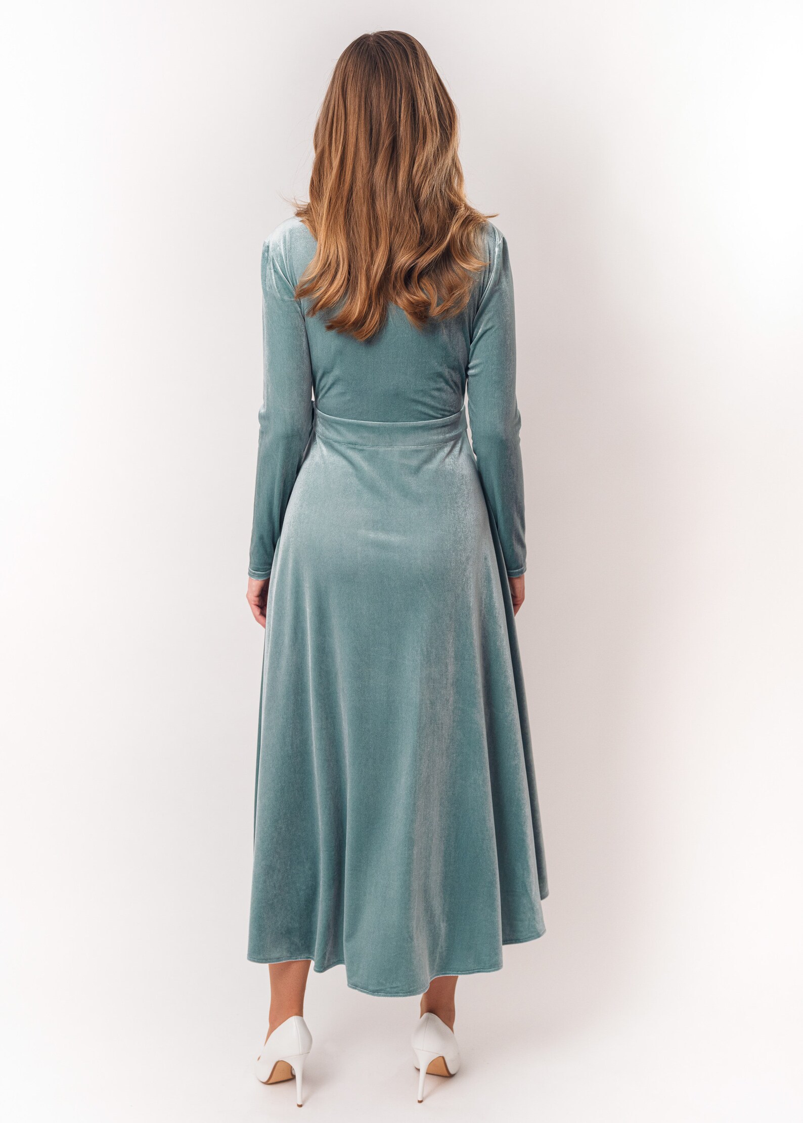 Dusty Blue Velvet Wrap Dress Evening Dress Bridesmaid Velvet Etsy