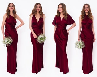 Infinity dress, burgundy silk dress, bridesmaid dress, silk dress, multi wrap dress, convertible dress, multiway dress, long dress