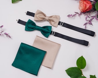 Silk bow tie matches perfectly the dress color, silk pocket square, wedding bowties, neck tie bow, groomsmen wedding accessories