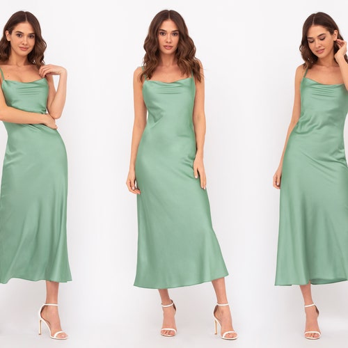 Sage Green Silk Slip Dress Bridesmaid Dress Wedding Guest Etsy