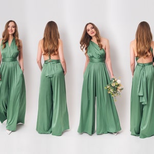 Dark green infinity jumpsuit, silk jumpsuit, bridesmaid jumpsuit, multi wrap multiway convertible jumpsuit, bridesmaid dress image 10