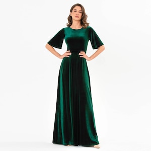 Emerald green velvet long slit dress, bridesmaid velvet dress, wedding guest dress, velvet slit wrap dress, maxi dress, evening dress,