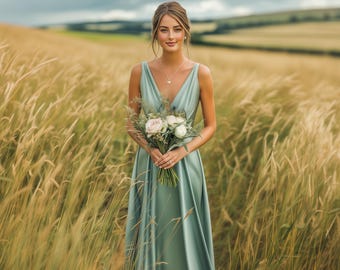 Brautjungfern Kleid | Infinity Kleid | Brautjungfern Overall | Salbeigrünes Seidenkleid | Hochzeitsgast Kleid | Multiway Kleid | Wandelbares Kleid