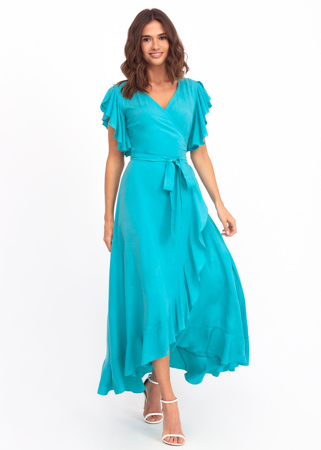 Long romantic turquoise wrap dress Etsy