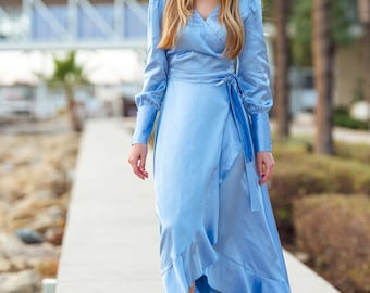 Silk Wrap Dress Sky Blue, Bridesmaid Dress, Wedding Dress, Bridesmaid Dress,  Maxi Dress, Evening Dress, Long Dress, Silk Bridesmaid - Etsy