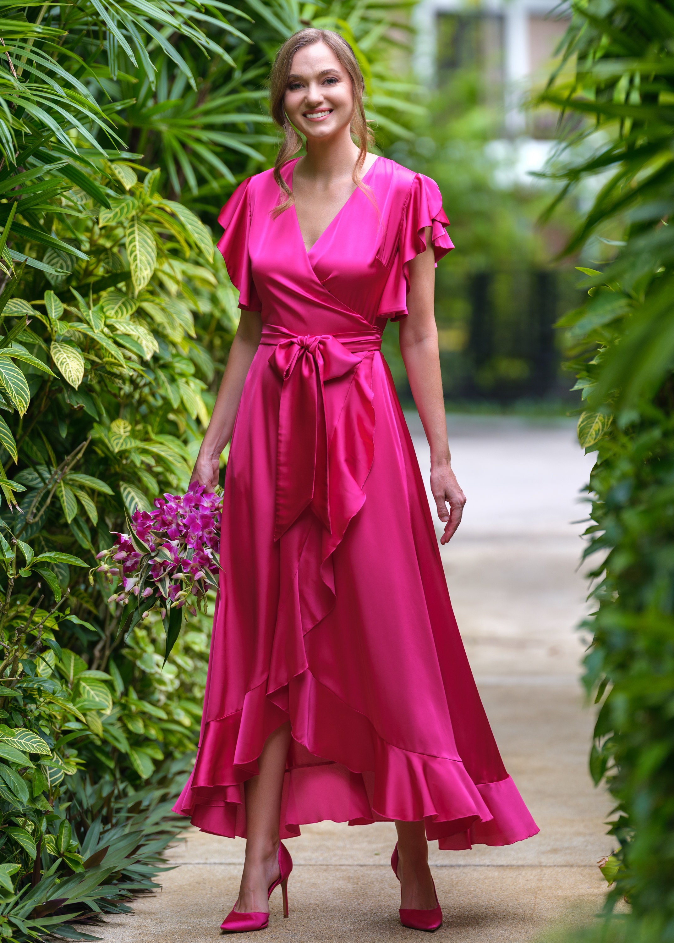 Hot Pink Silk Wrap Dress, Silk Dress, Wrap Dress, Bridesmaid Dress, Wedding  Guest Dress, Women Dress, Maxi Dress, Evening Dress, Long Dress - Etsy