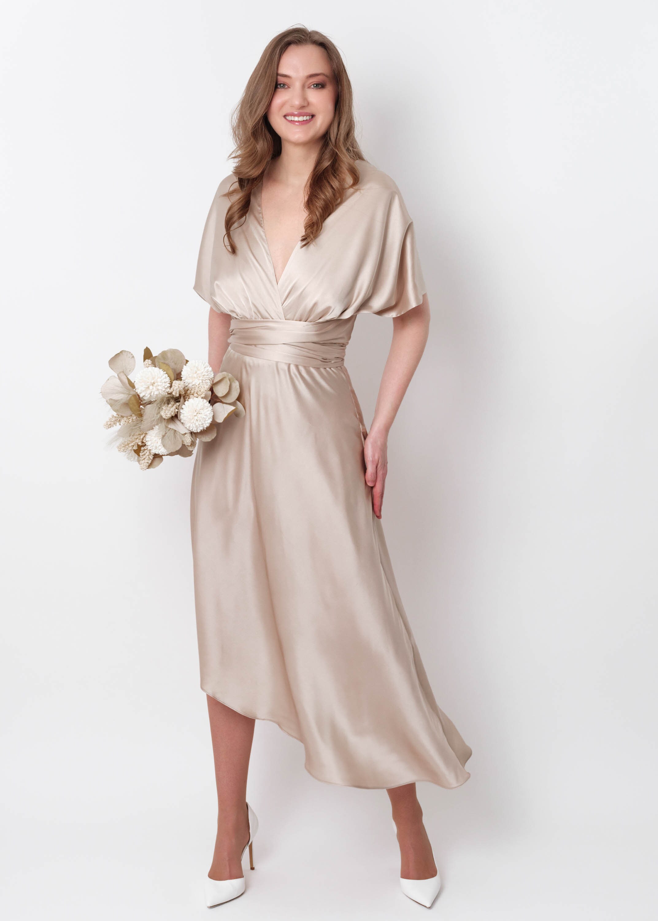 beige infinity dress Two Toned Midi Dress In Tan – Infinity Raine main image 1
