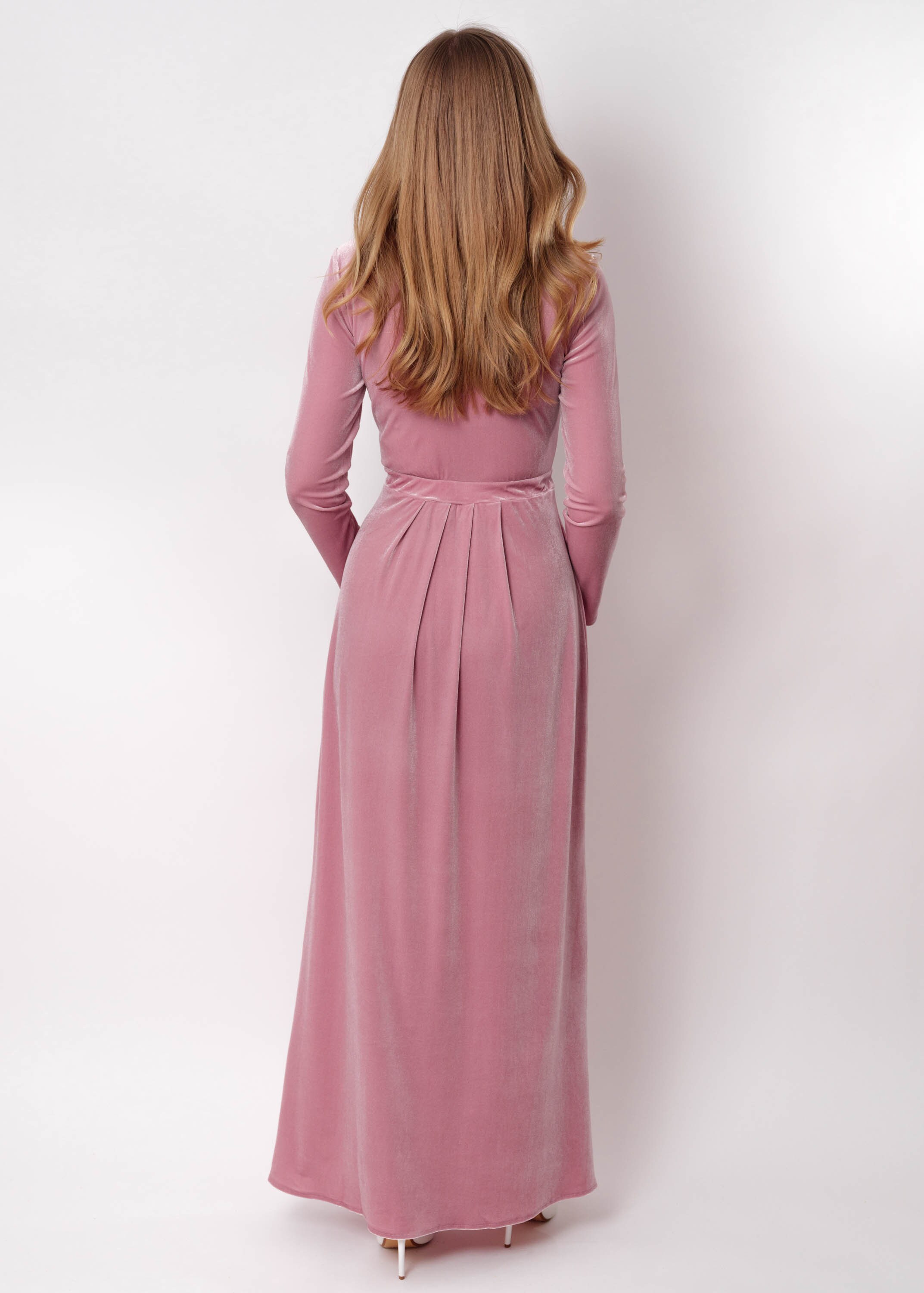 mauve velvet maxi dress Mauve Velvet Wrap Dress: long sleeve and floor-length, Christmas or Holiday Parties, Fall, Winter Weddings & Special Occasions Gown