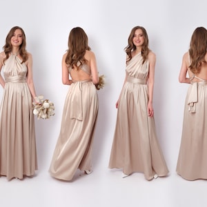 Infinity Kleid oder Overall,Champagnerbeige Seidenkleid,Brautjungfer Kleid,Seidenkleid,Wickelkleid,Cabrio Kleid,Multiway Kleid,plus Größe Bild 7