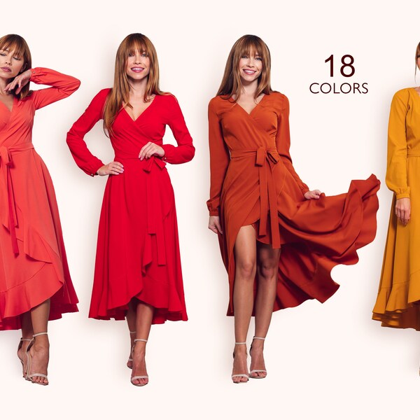 Orange Wrap Dress Etsy