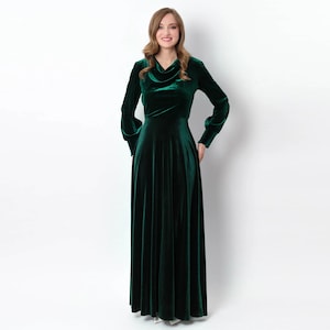 Emerald green velvet long dress, bridesmaid velvet dress, wedding guest dress, velvet gown, velvet slit dress, maxi dress, evening dress