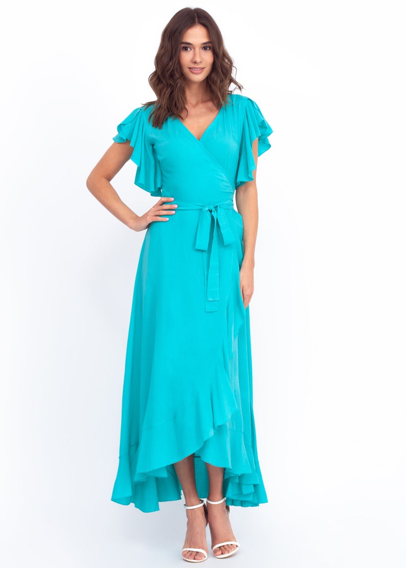 Turquoise Wrap Around Dress Maxi Dress Long Dress Wedding Etsy