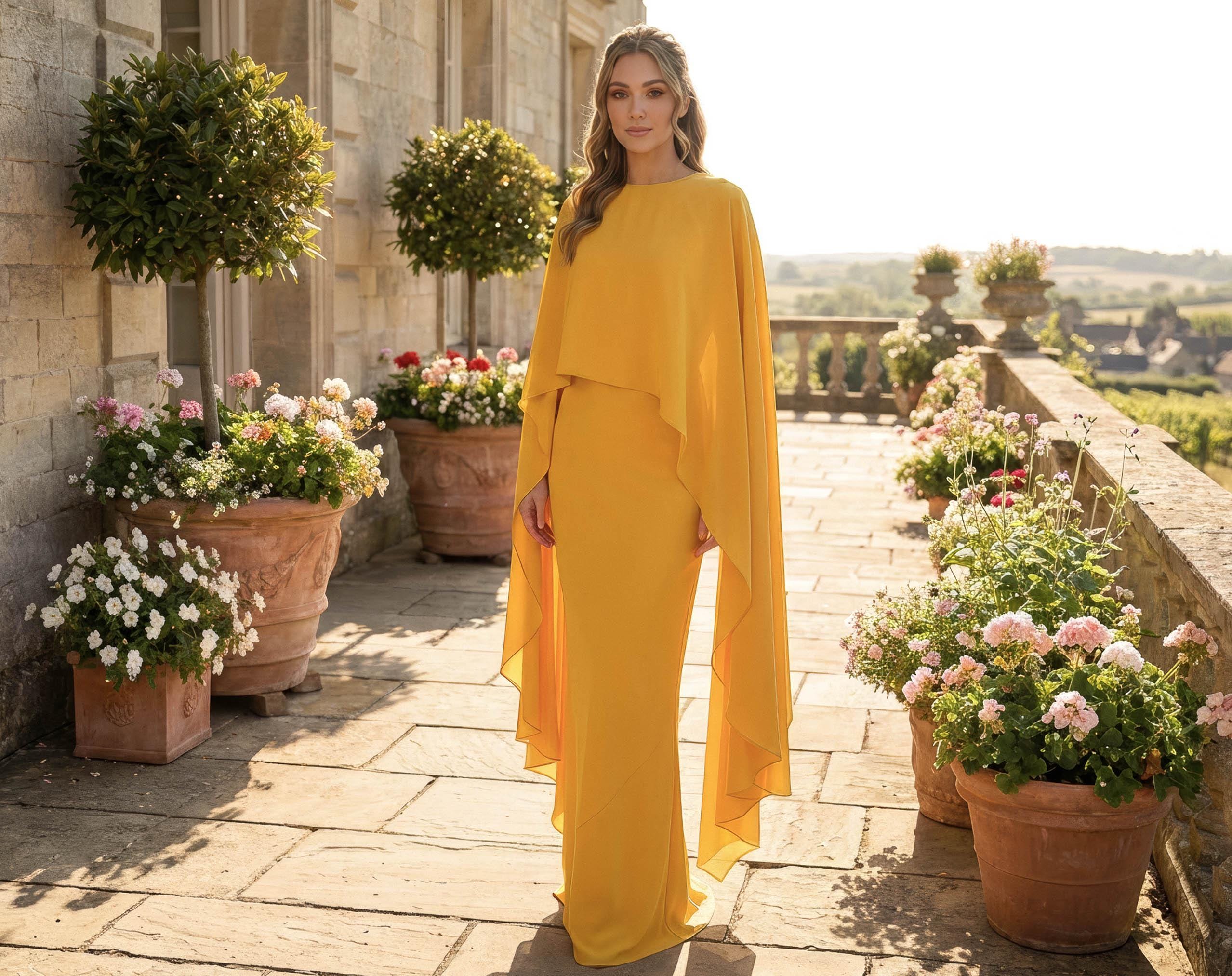 Cape Chiffon Maxi Dress