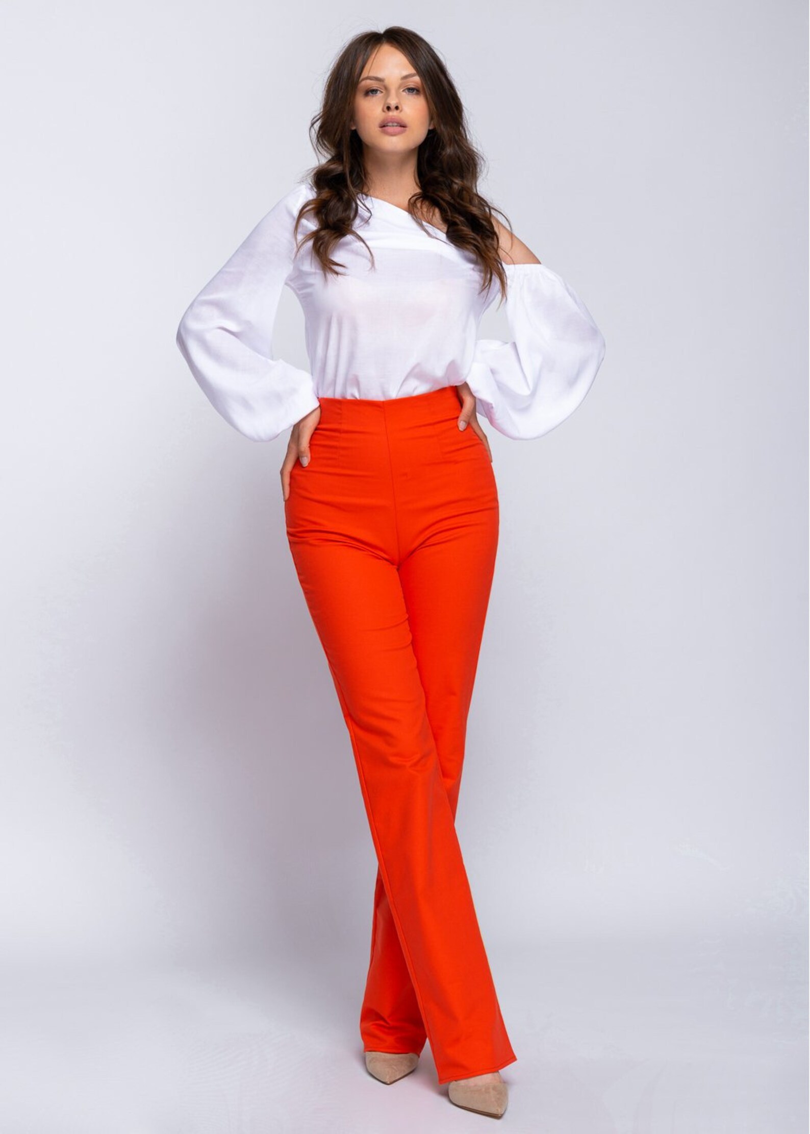 Red high waisted cotton pant Etsy