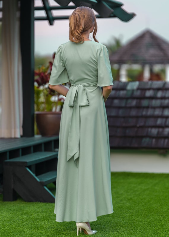 crepe olive green long sleeve dress product info and reviews Crepe Olive Green Long Sleeve Dress – shopaleena