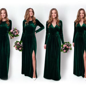 Smaragdgrünes langes Samtkleid, Brautjungfer-Samtkleid, Hochzeitskleid, Samt-Brautjungferkleid, Neujahrskleid, Maxikleid, Abendkleid