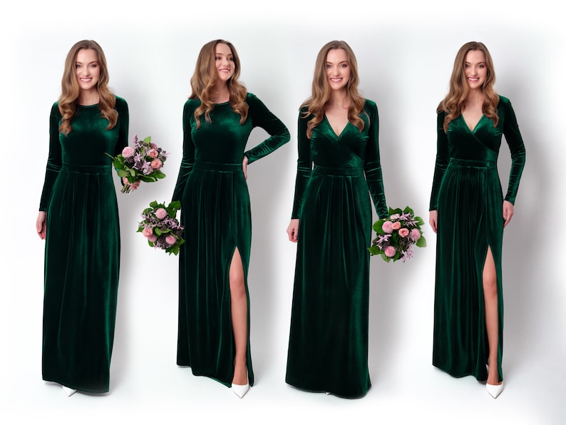 Emerald green velvet long dress, bridesmaid velvet dress, wedding dress, velvet bridesmaid dress, New Year dress, maxi dress, evening dress image 1