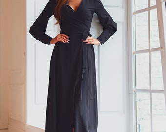 princess polly baby blue dress Black Long Wrap Dress, Bridesmaid Dress, Cocktail Dress, Wedding Guest Dress,  Maxi Party Dress, Formal Dress, Prom Dress