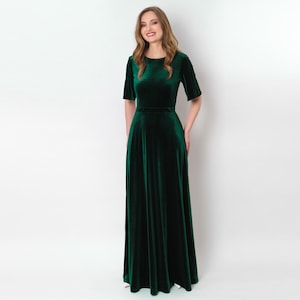 Emerald green velvet long dress, bridesmaid velvet dress, wedding guest dress, velvet gown, velvet slit dress, maxi dress, evening dress