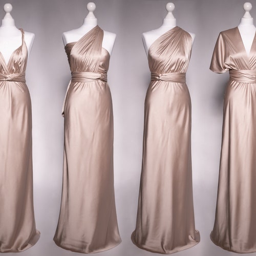 Infinity dress, champagne beige silk dress, bridesmaid dress, silk dress, multi wrap dress, convertible dress, multiway dress, long dress