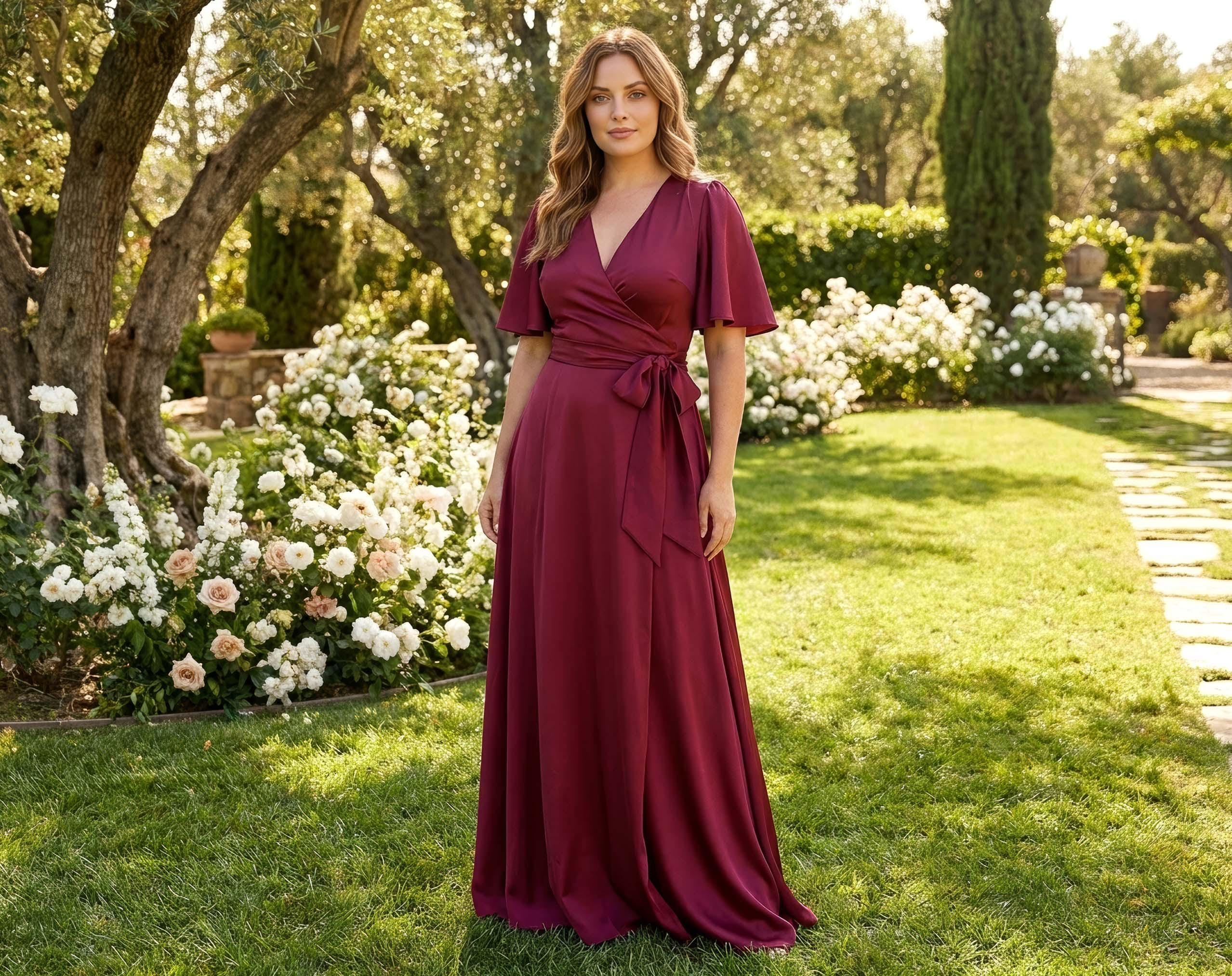deep burgundy wrap dress Silk | Elegant Satin Gown for Weddings, Bridesmaids & Special Occasions | Custom Made | Wedding Guest Outfit available in all sizes color:renata-mini-dress-mesh-baby-pink-114 swatch:https://www.motelrocks.com/cdn/shop/files/RENATA-MINI-DRESS-MESH-BABY-PINK-4D.jpg?v=1716538516&width=100 Blue Floral Puff Sleeve Size:[EU-42 & US-9.5]