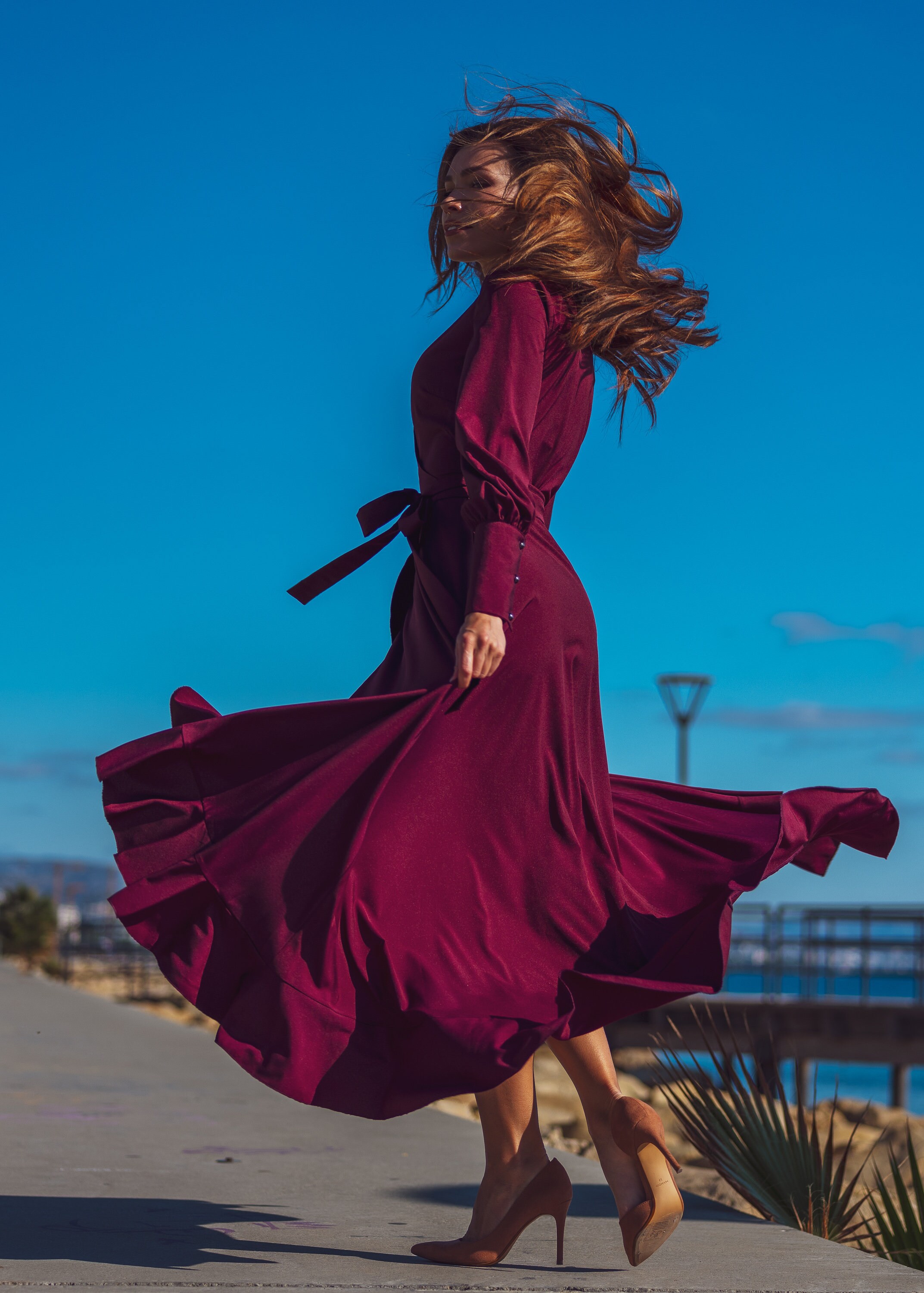 Burgundy Long Wrap Around Dress, Bridesmaid Dress, Cocktail Dress, Wedding Guest Dress, Maxi Dress, Formal Dress, Prom Dress, Summer Dress
