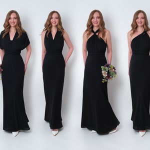 Black chiffon infinity bridesmaid dress, wedding guest dress, bridesmaids dress, chiffon long dress, convertible dress, evening dress