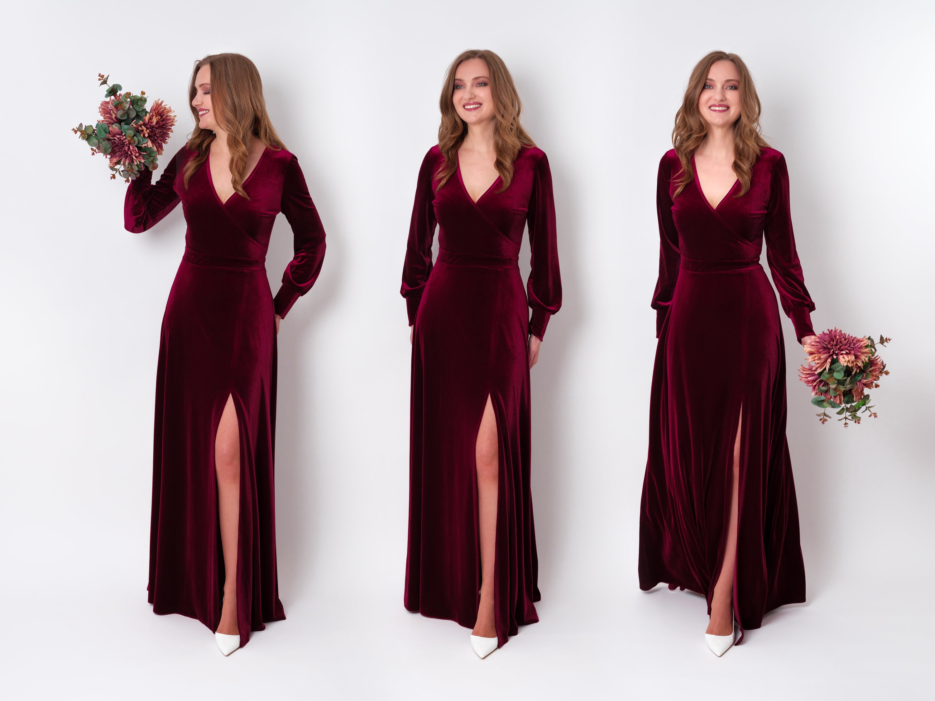 Plum Burgundy Velvet Maxi Dress: Elegant Long Sleeve Gown, Fall Wedding Guest, Modest Bridesmaid, Mother of the Bride or Groom - Etsy