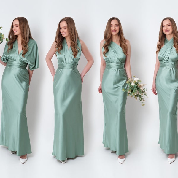 Infinity dress, sage green silk dress, bridesmaid dress, silk dress, multi wrap dress, convertible dress, multiway dress, long dress