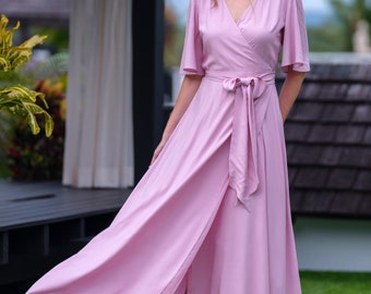 etsy wrap dress bridesmaid Dark Green Romantic Wrap Dress, Bridesmaids Dress, Maxi Dress, Long Dress, Wedding Guest Dress, Formal Dress, Evening Summer Dress