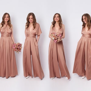 Rose gold infinity jumpsuit, silk jumpsuit, bridesmaid jumpsuit, multi wrap multiway convertible jumpsuit, bridesmaid dress