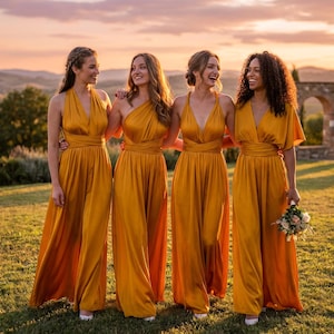 Gold infinity jumpsuit, silk jumpsuit, bridesmaid jumpsuit, multi wrap multiway convertible jumpsuit, bridesmaid dress