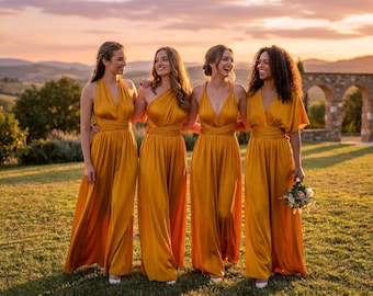 Gold Infinity Jumpsuit, Silk Jumpsuit, Bridesmaid Jumpsuit, Multi Wrap Multiway Convertible Jumpsuit, Bridesmaid Dress