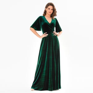 Emerald green velvet long dress, bridesmaid velvet dress, wedding dress, velvet bridesmaid dress, New Year dress, maxi dress, evening dress