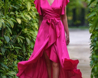 hot pink silk wrap dress The Best Hot Pink Wrap Dress for Classy Women