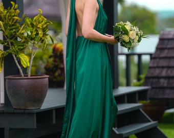 Infinity Slit Dress, Emerald Green Silk Dress, Bridesmaid Dress, Silk Satin  Dress, Multi Wrap Dress, Convertible Dress, Multiway Dress - Etsy
