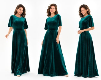 Teal green long dress, bridesmaid velvet dress, wedding guest dress, velvet slit wrap dress, maxi dress, evening dress,