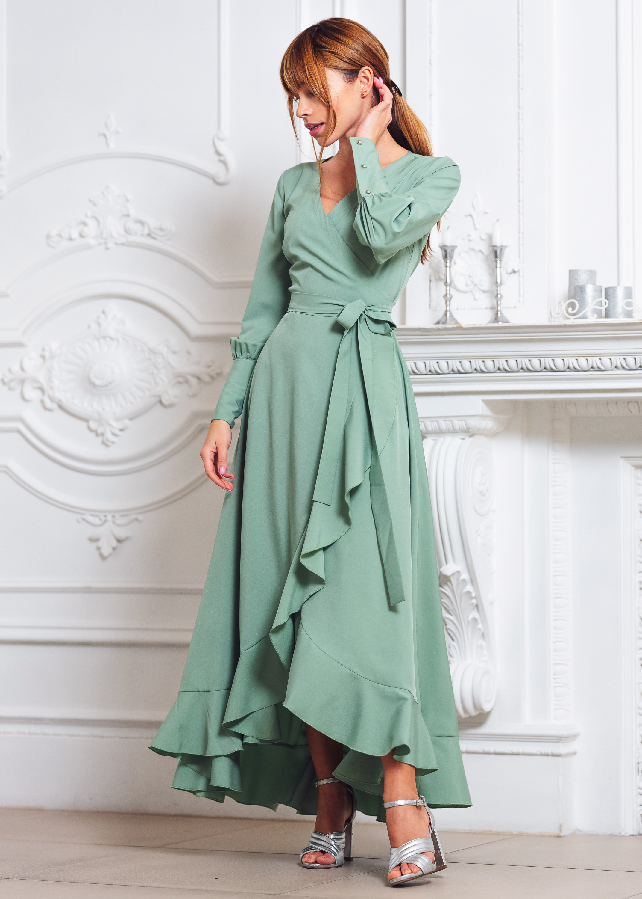 Sage green long wrap dress, bridesmaid dress, cocktail dress, wedding guest dress, maxi party dress, formal dress, prom dress Sage green long wrap dress, bridesmaid dress, cocktail dress, wedding guest dress, maxi party dress, formal dress, prom dress