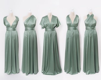 Robe infinie, robe en soie vert sauge, robe de demoiselle d'honneur, robe en soie, robe multi-tours, robe convertible, robe multi-voies, robe longue