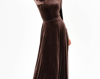 velvet long sleeve maxi dress in chocolate brown Chocolate Brown Velvet Maxi Dress: Elegant Long Sleeve Gown, Fall Wedding  Guest, Modest Bridesmaid