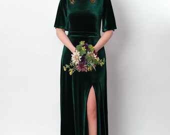 Emerald Green Velvet Dress: 4 Styles - Long, Slit, Wrap & Wrap Slit, Bridesmaid Dress, Christmas, Fall or Winter Formal Gown Emerald Green Velvet Dress: 4 Styles - Long, Slit, Wrap & Wrap Slit, Bridesmaid Dress, Christmas, Fall or Winter Formal Gown